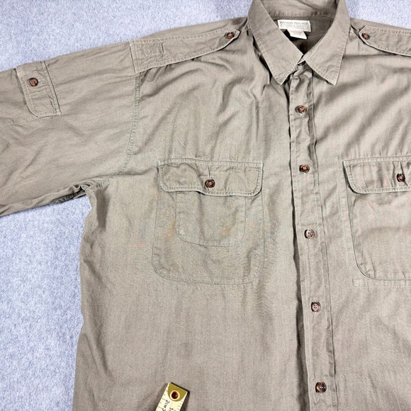 Banana Republic Shirt Mens Large L Green Safari Short Sleeve‎ Pockets Cotton VTG - Picture 2 of 5